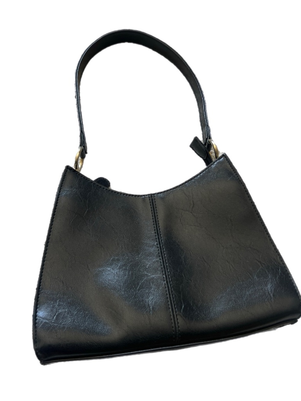 Vintage 90s Liz Claiborne Black Faux Leather Sleek Minimalist Shoulder Bag Purse